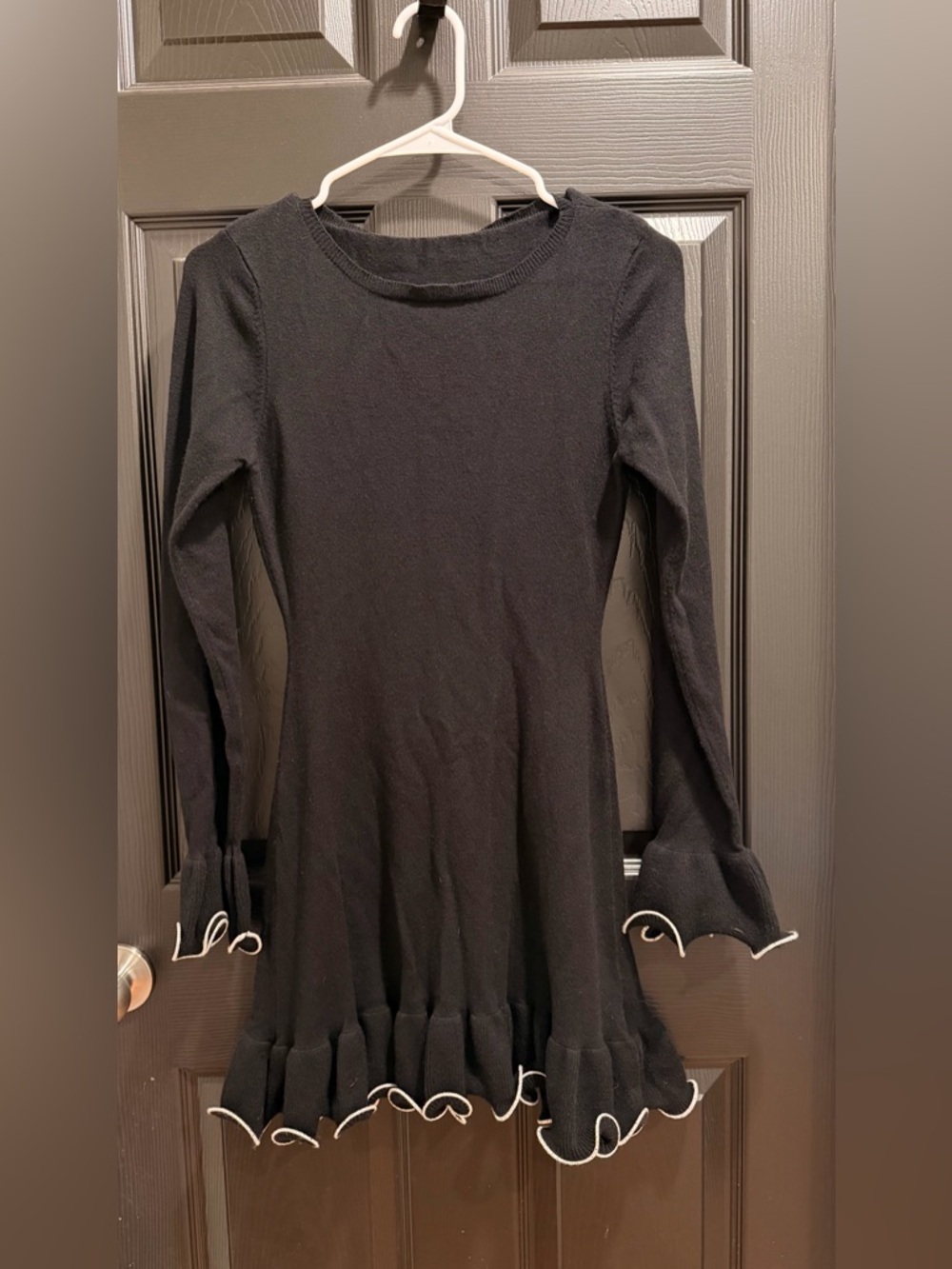 Black Long Sleeve Ruffle Hem Dress